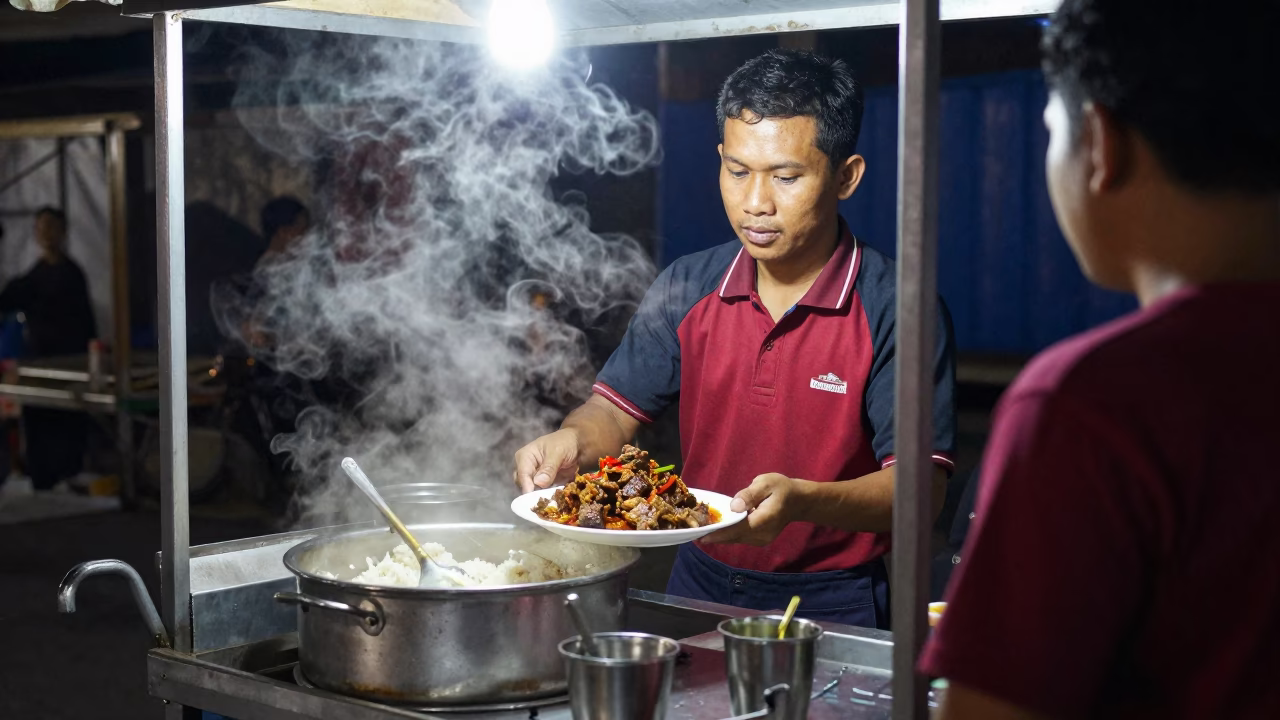 Steamed Rice at The Deepest Night Sky Light in Yogyakarta in in Yogyakarta, Indonesia