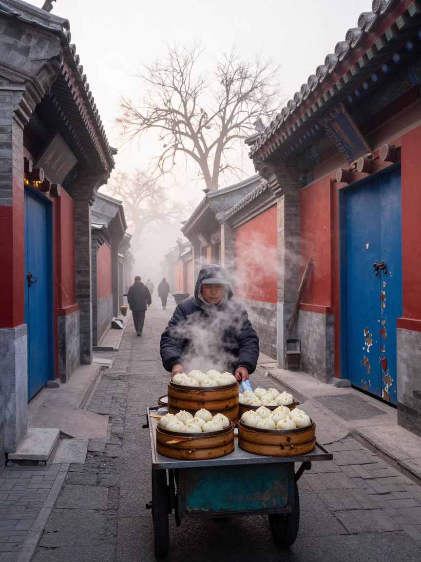 Steaming Baozi in Beijing in in Beijing, China