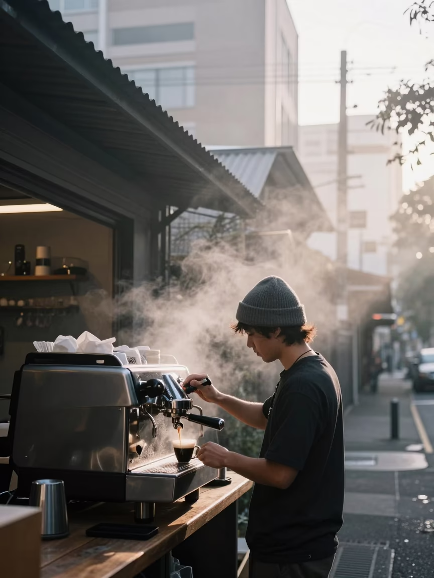 Steaming Coffee in Melbourne in in Melbourne, Victoria, Australia