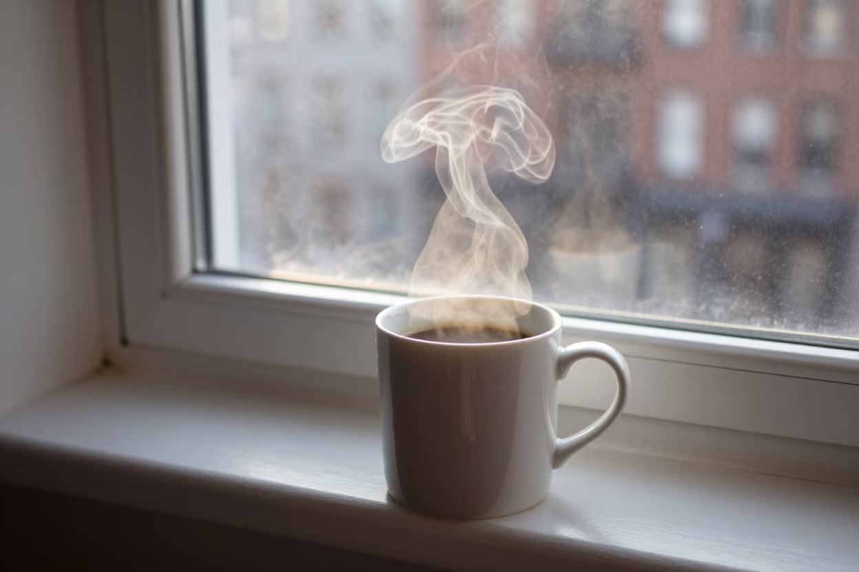 Steaming Coffee Mug in Montreal in in Montreal, Canada