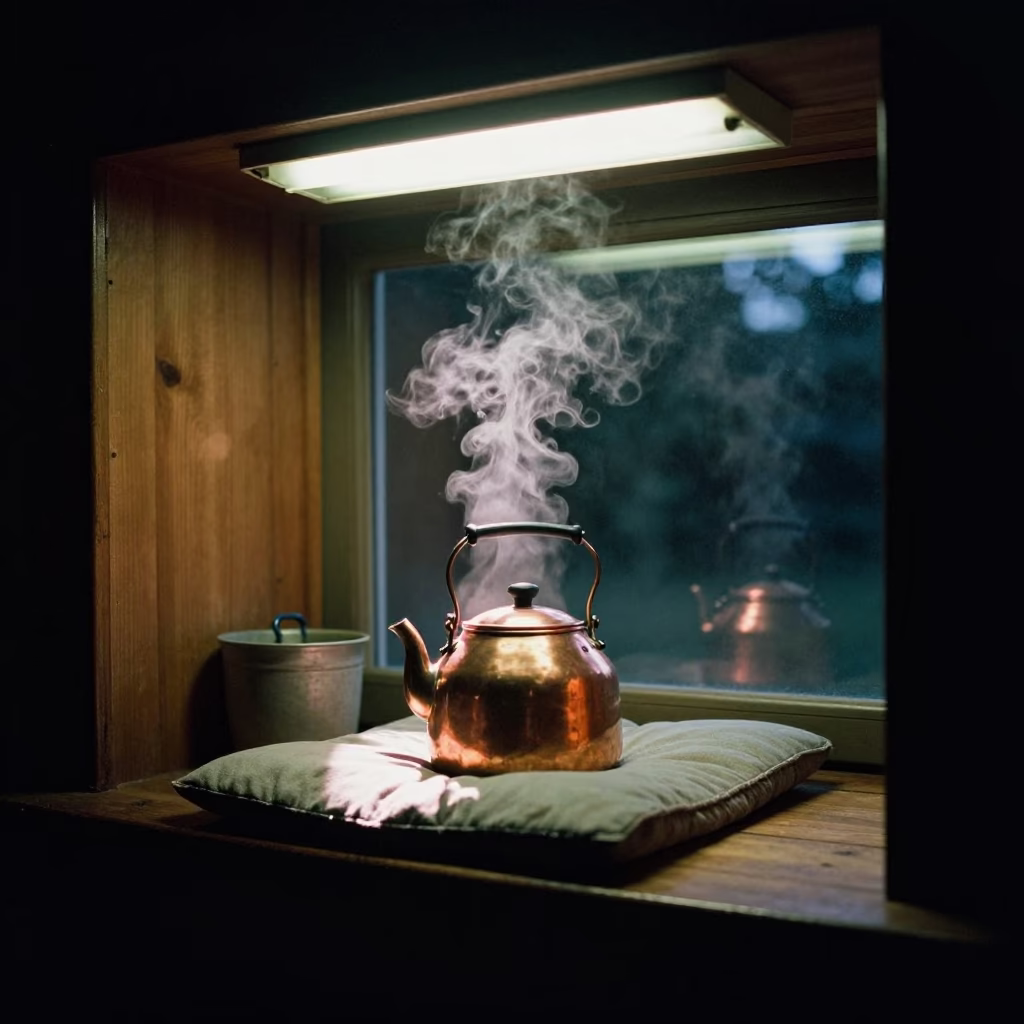 Steaming Copper Kettle on Cushion in on a reading nook cushion in Puente Alto
