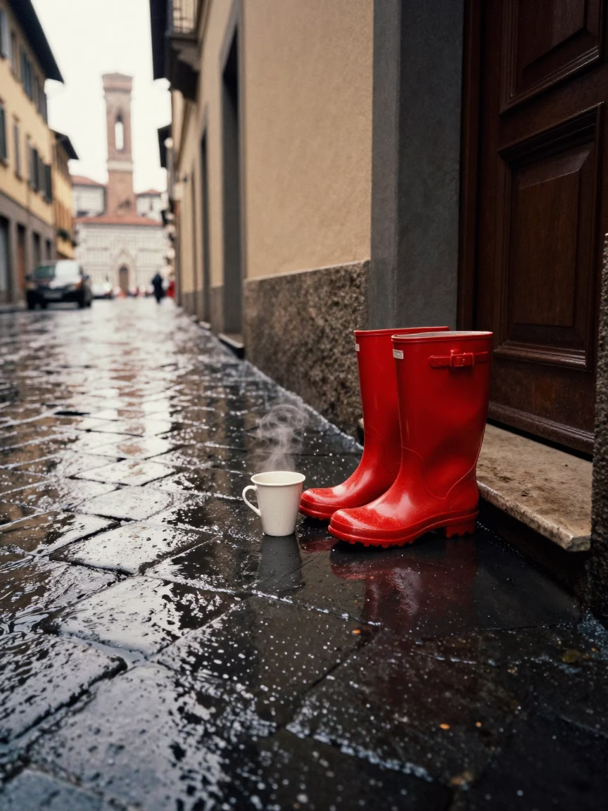 Steaming Cup in Florence at First Light in in Florence, Italy