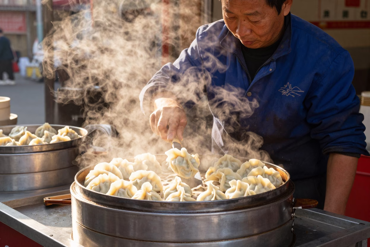 Steaming Dumplings in Shanghai in in Shanghai, China