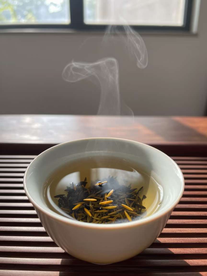 Steaming Genmaicha Tea in Monywa Tea House in on a tea house tray in Monywa