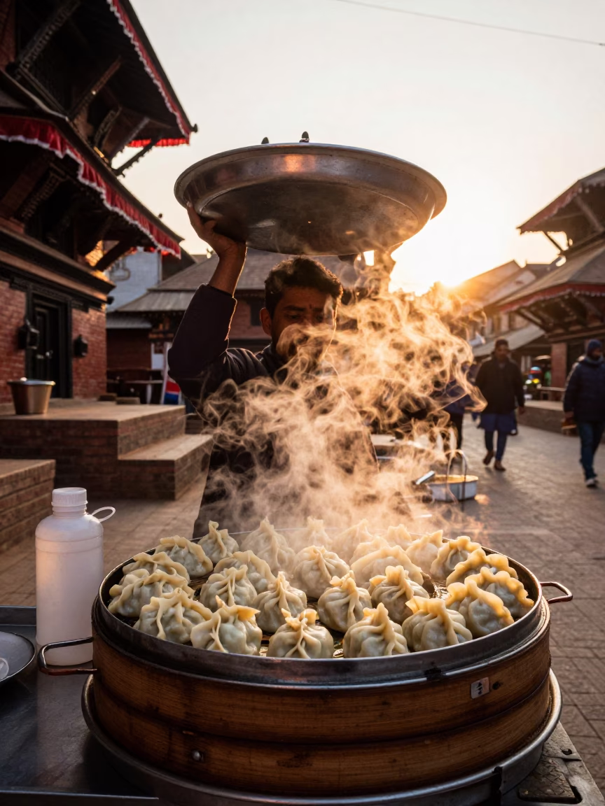 Steaming Momos in Kathmandu in in Kathmandu, Nepal