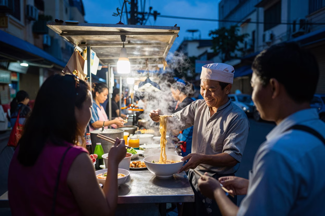 Steaming Noodles in Ho Chi Minh City in in Ho Chi Minh City, Vietnam