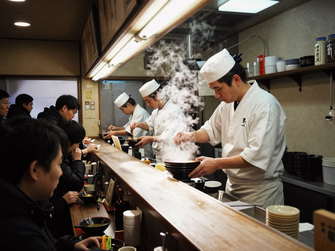 Steaming Ramen in Osaka in in Osaka, Japan