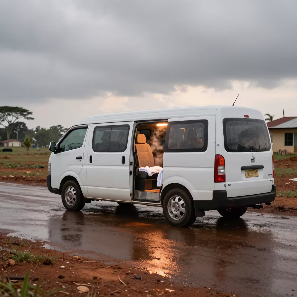 Steaming Towels in Grooming Van Dar es Salaam in in an outdoor boarding run near Dar es Salaam