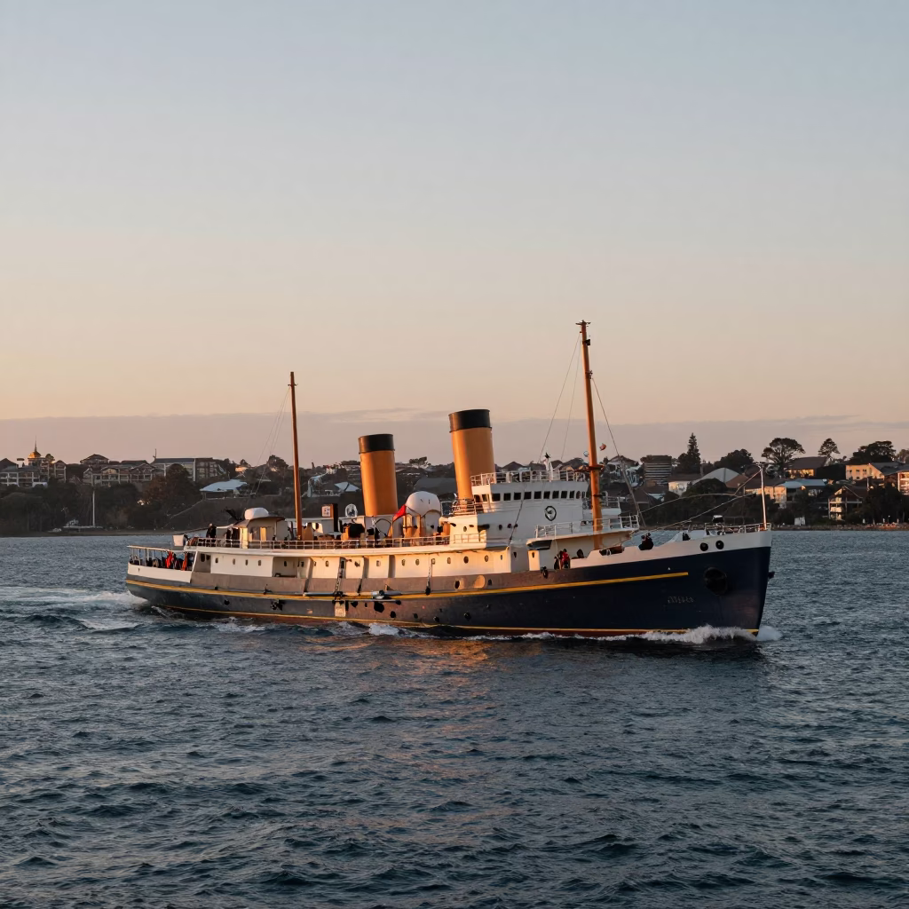 Steamship Listing in Sydney at The Early Evening Light in in Sydney, New South Wales, Australia