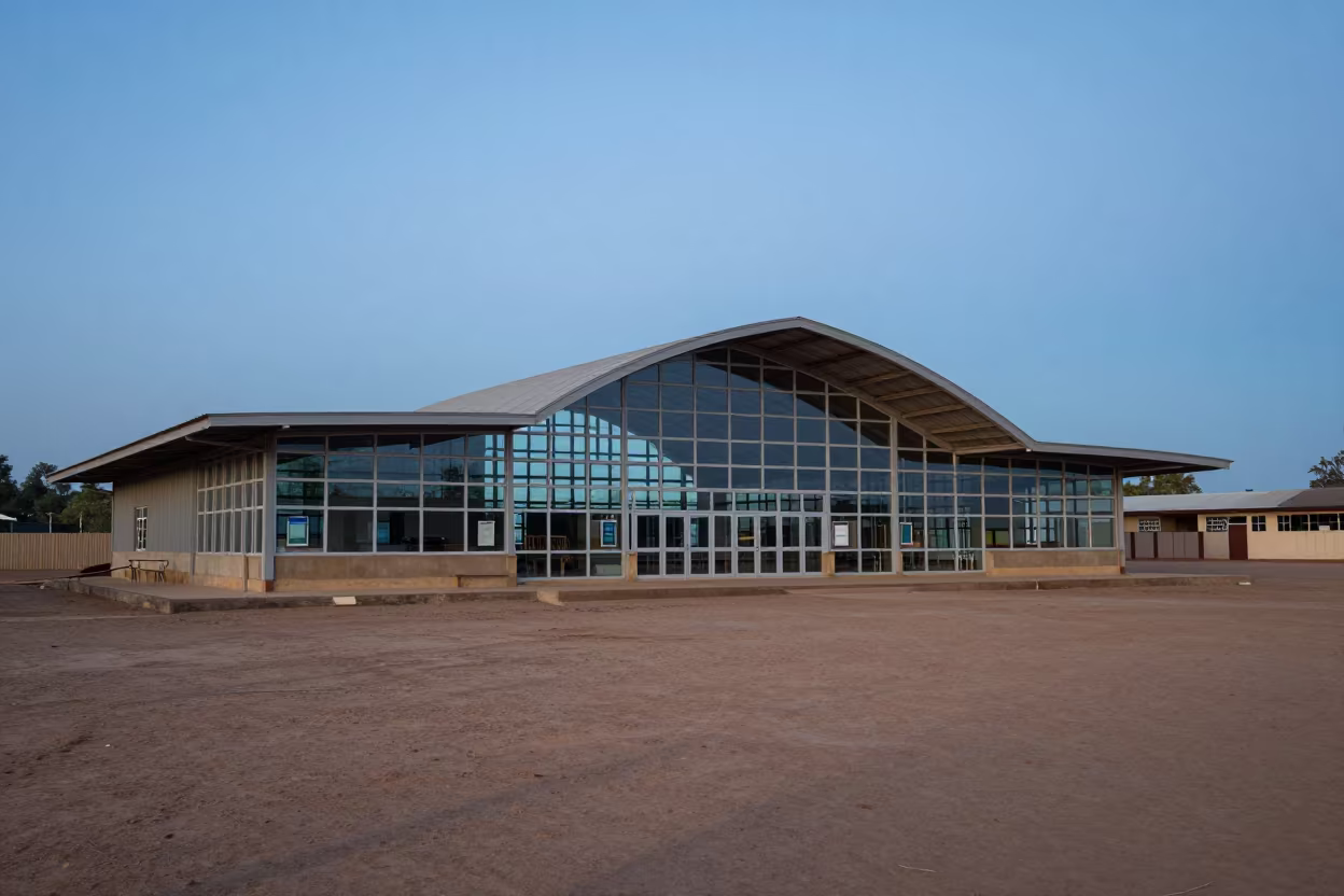 Steel Arched Station Under Blue Evening Sky in near Kenema
