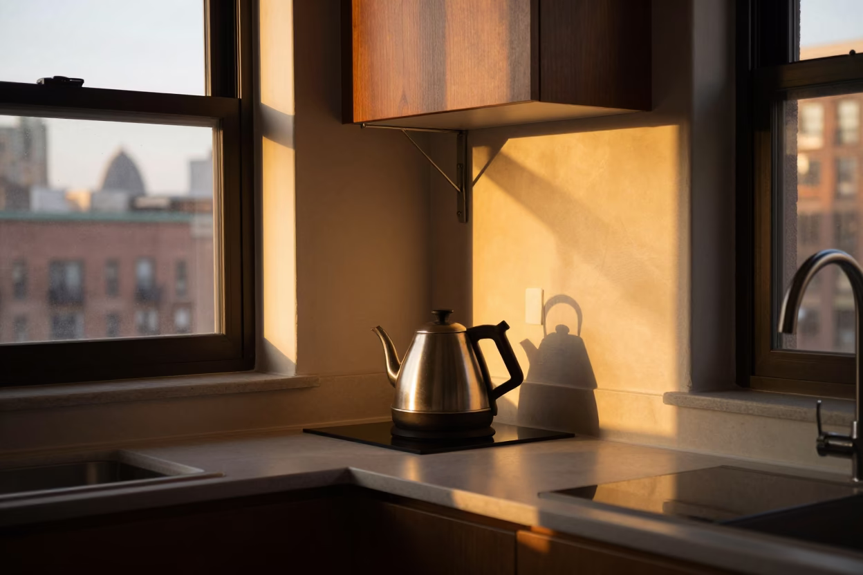 Steel Bracket at Honeyed Evening Light in New York in in New York, New York, United States