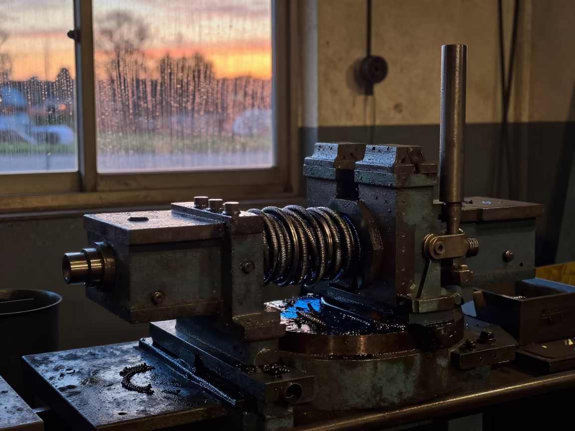 Steel Curls and Blue Oil in Avellaneda Shop in in a machine shop near Avellaneda