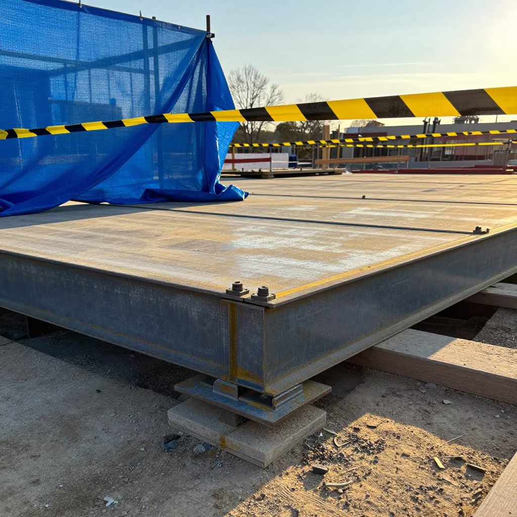 Steel Deck Construction Site Before Sunset in on an active construction deck in Germany
