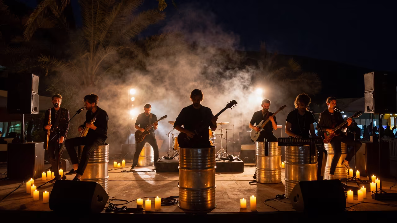 Steel Drum Band Performing on Budva Festival Stage in on a festival main stage in Budva