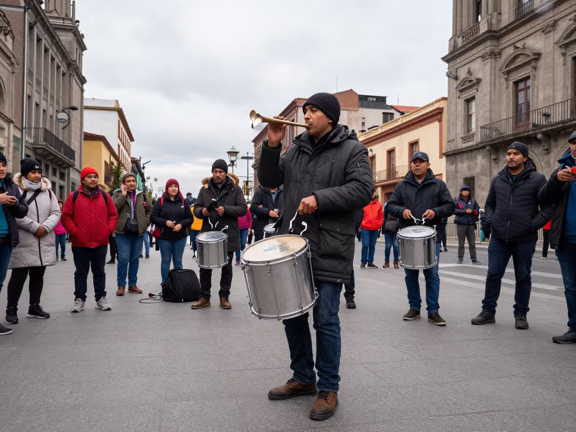 Steel Drum Player Grooving at Santiago Street Party in at a street corner busking spot in Santiago