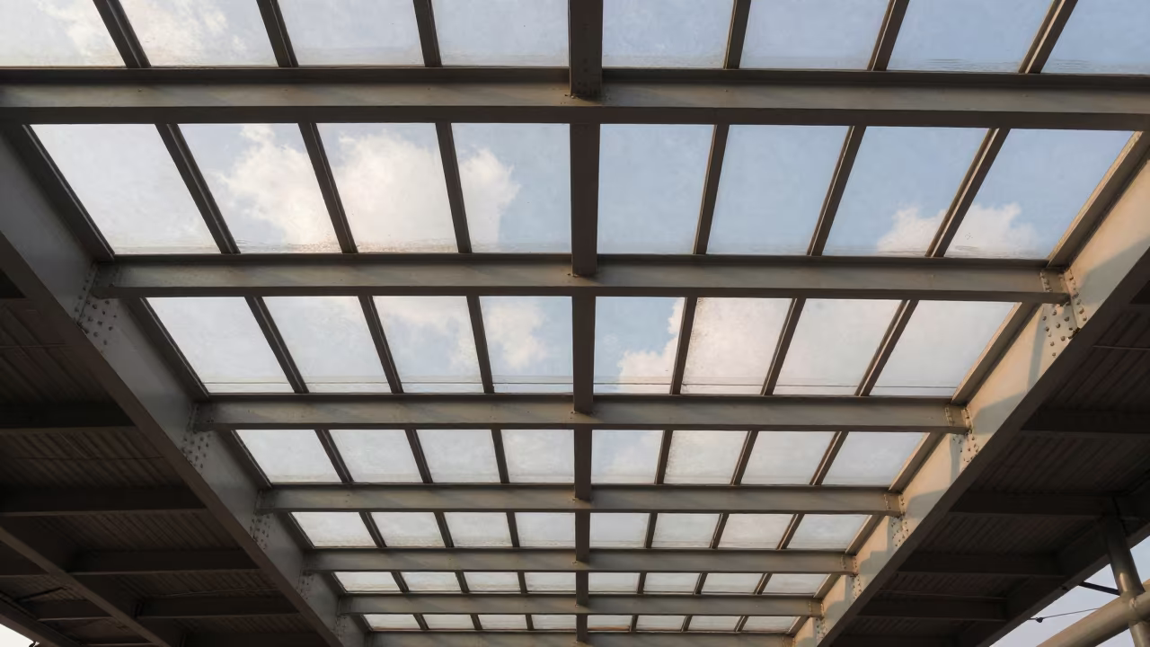 Steel Glass Ceiling Low Angle Surabaya Metro in inside a skylit passageway near Surabaya