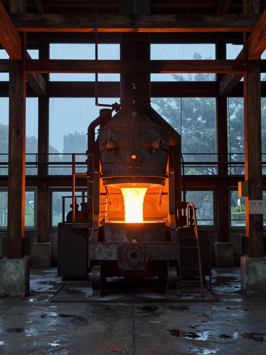 Steel Ladle Car Molten Metal Tea Hall in inside a tea-processing hall in Piedmont