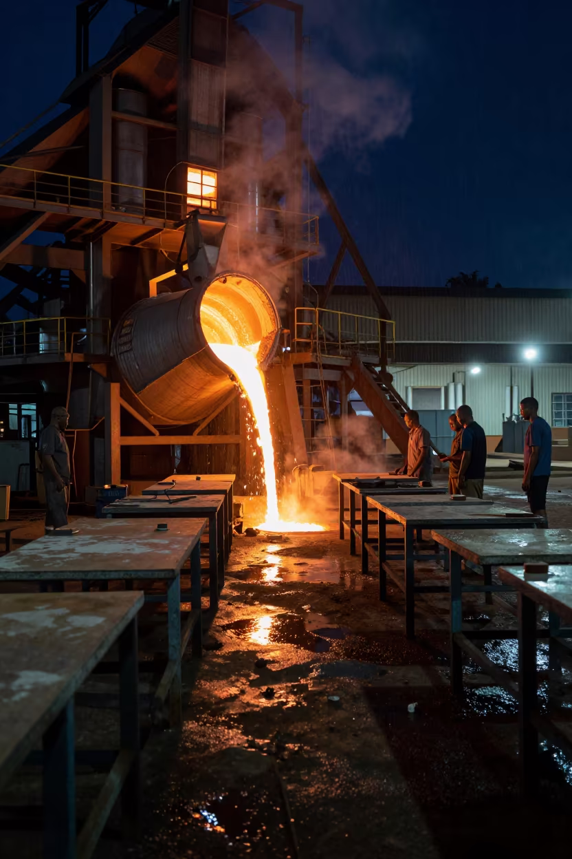 Steel Mill Night Monsoon Bangui Food Processing in along a food-processing floor with sorting tables in Bangui