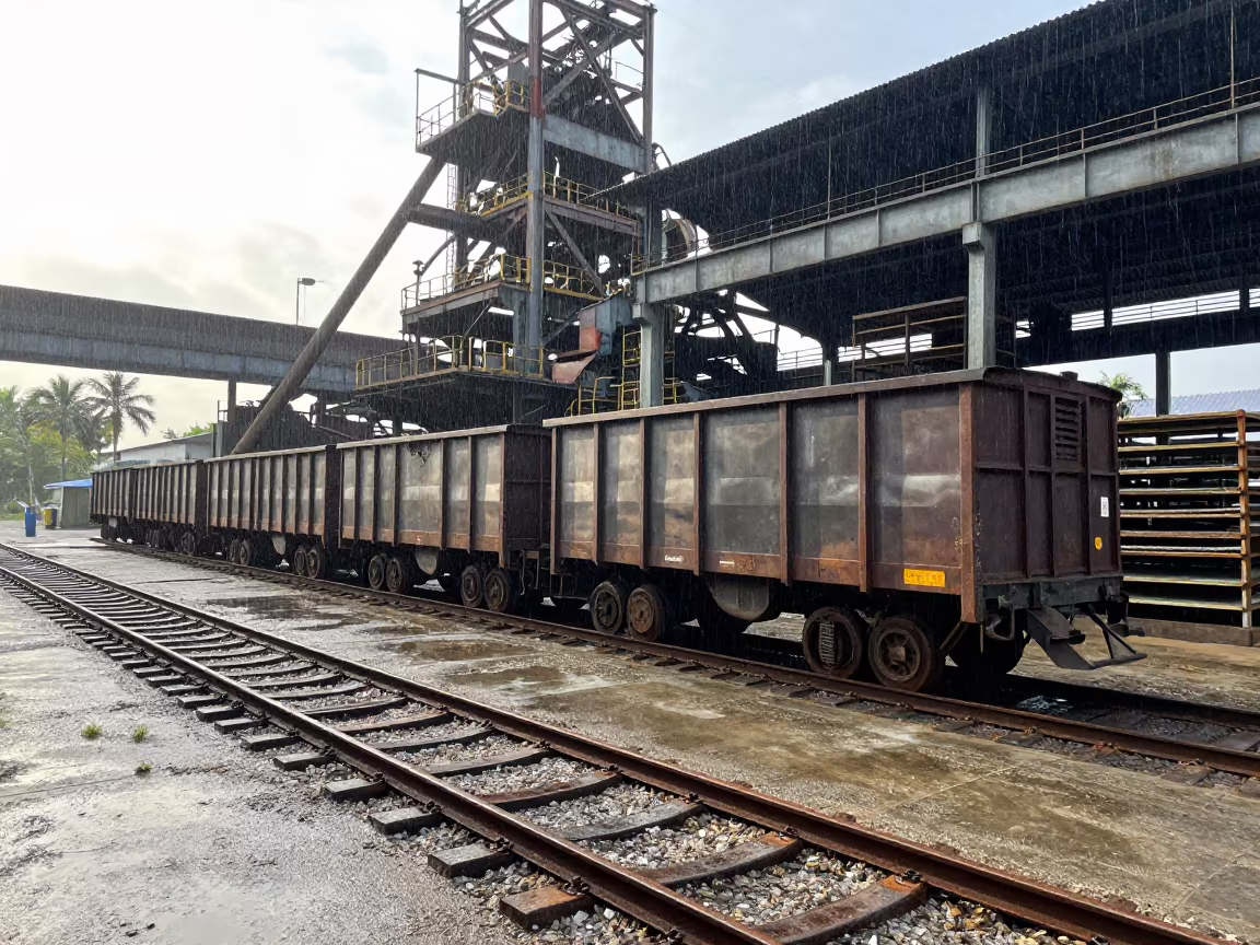 Steel Mill Rail Yard with Frost in Tea Hall in inside a tea-processing hall in Chetumal