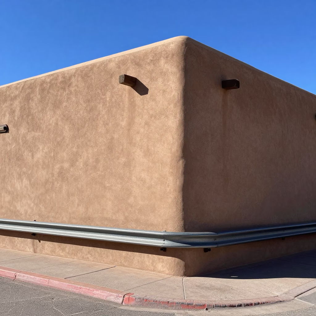 Steel Rail in Santa Fe at Bright Midmorning Light in in Santa Fe, New Mexico, United States