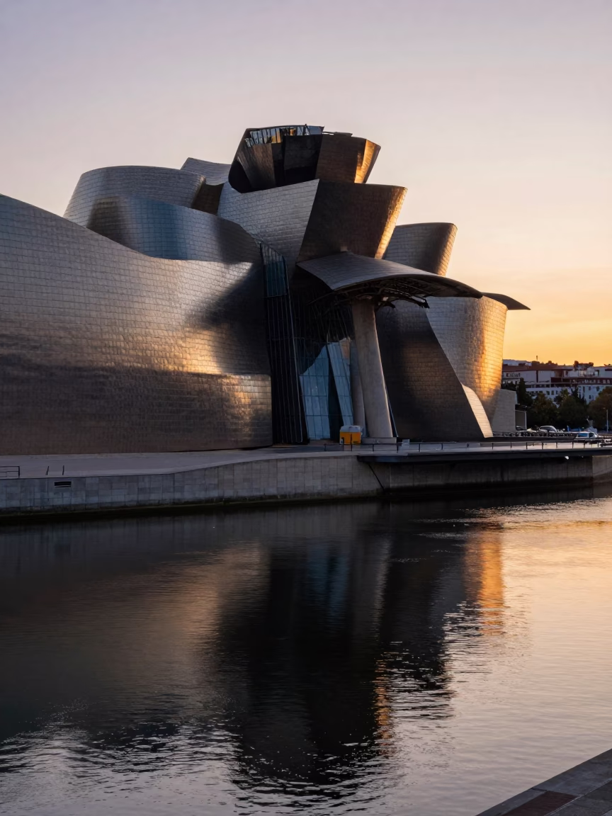 Steel Reflections at First Light Of Dawn in Bilbao in in Bilbao, Spain