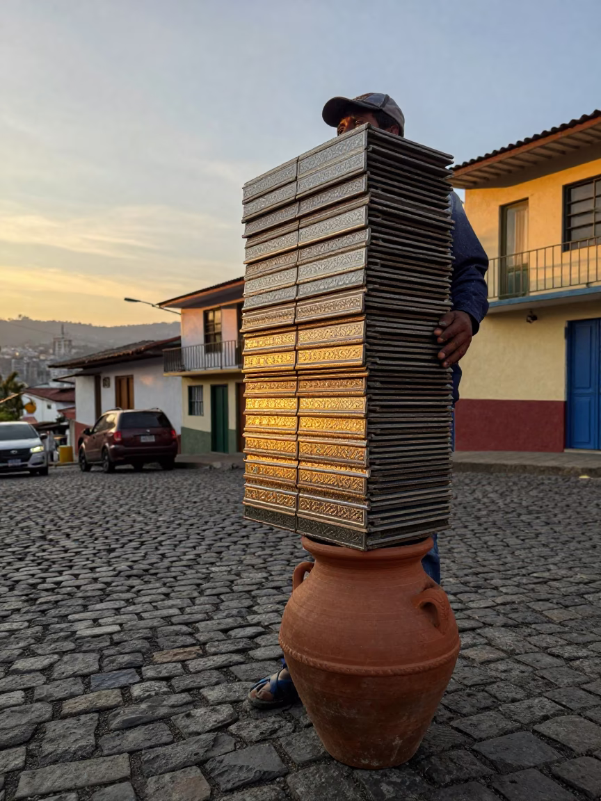 Steel Tiles in Medellin at Golden Hour in in Medellin, Colombia