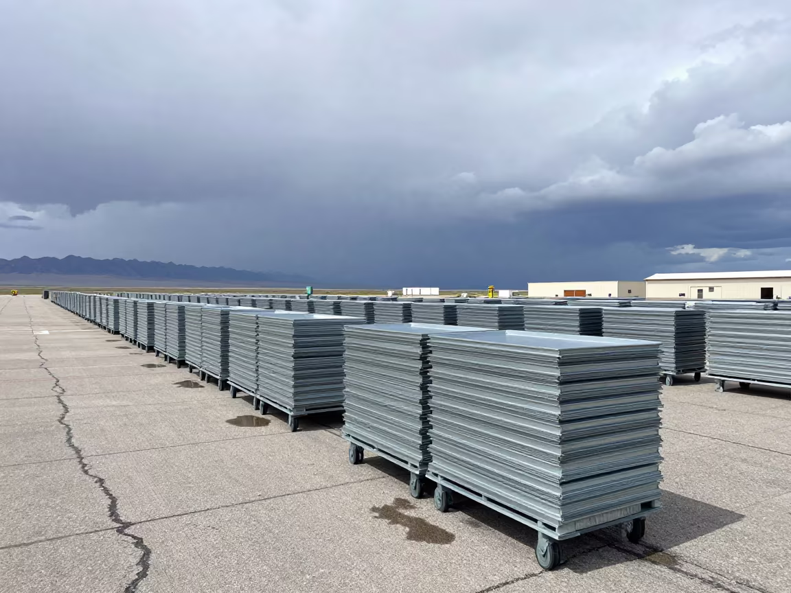 Steel Trays Stacked on Nevada Airbase Flight Line in along an airbase flight line in Nevada