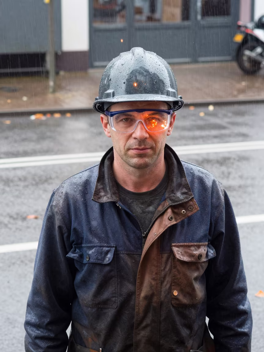 Steelworker Portrait with Goggle Sparks in Frankfurt in near Frankfurt
