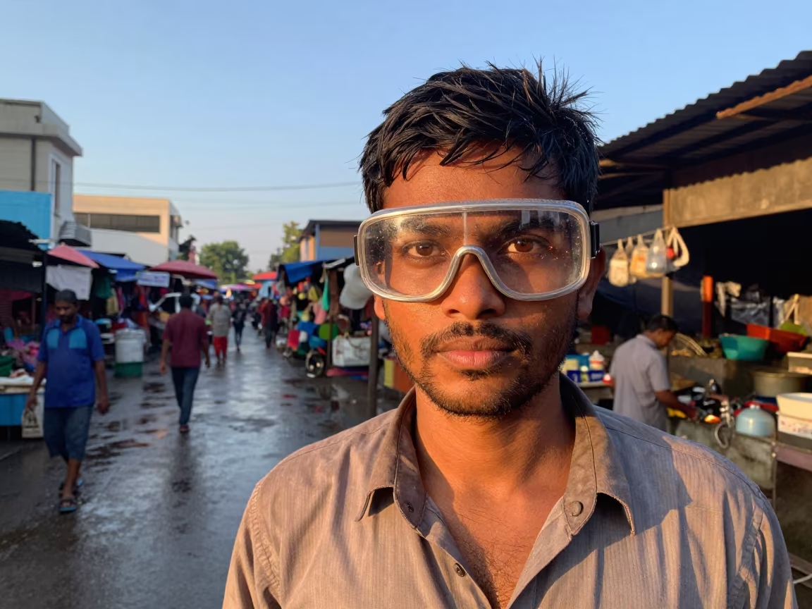Steelworker Portrait at Thane Market Sunset in along a market lane in Thane