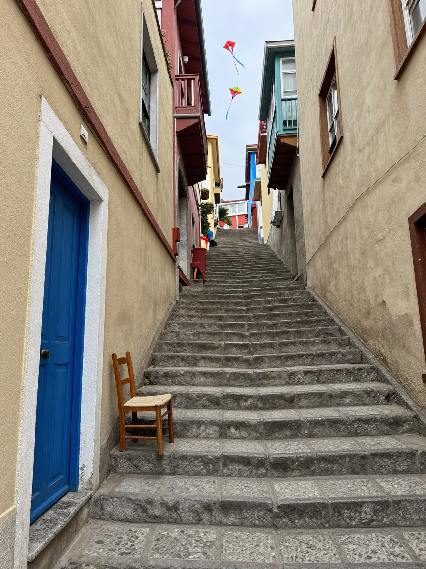 Steep Alley in Valparaiso in in Valparaiso, Chile