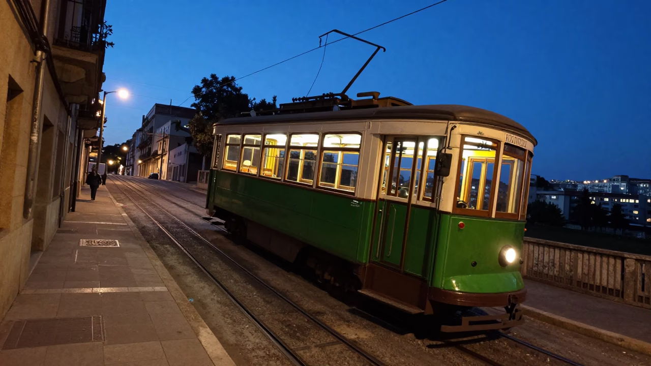 Steep Hill in Barcelona at Indigo Twilight After Sunset in in Barcelona, Spain