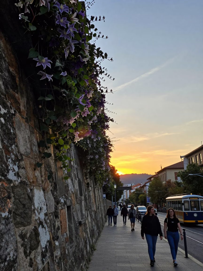 Steep Hill in Bilbao at As The Sun Drops Toward The Horizon in in Bilbao, Spain