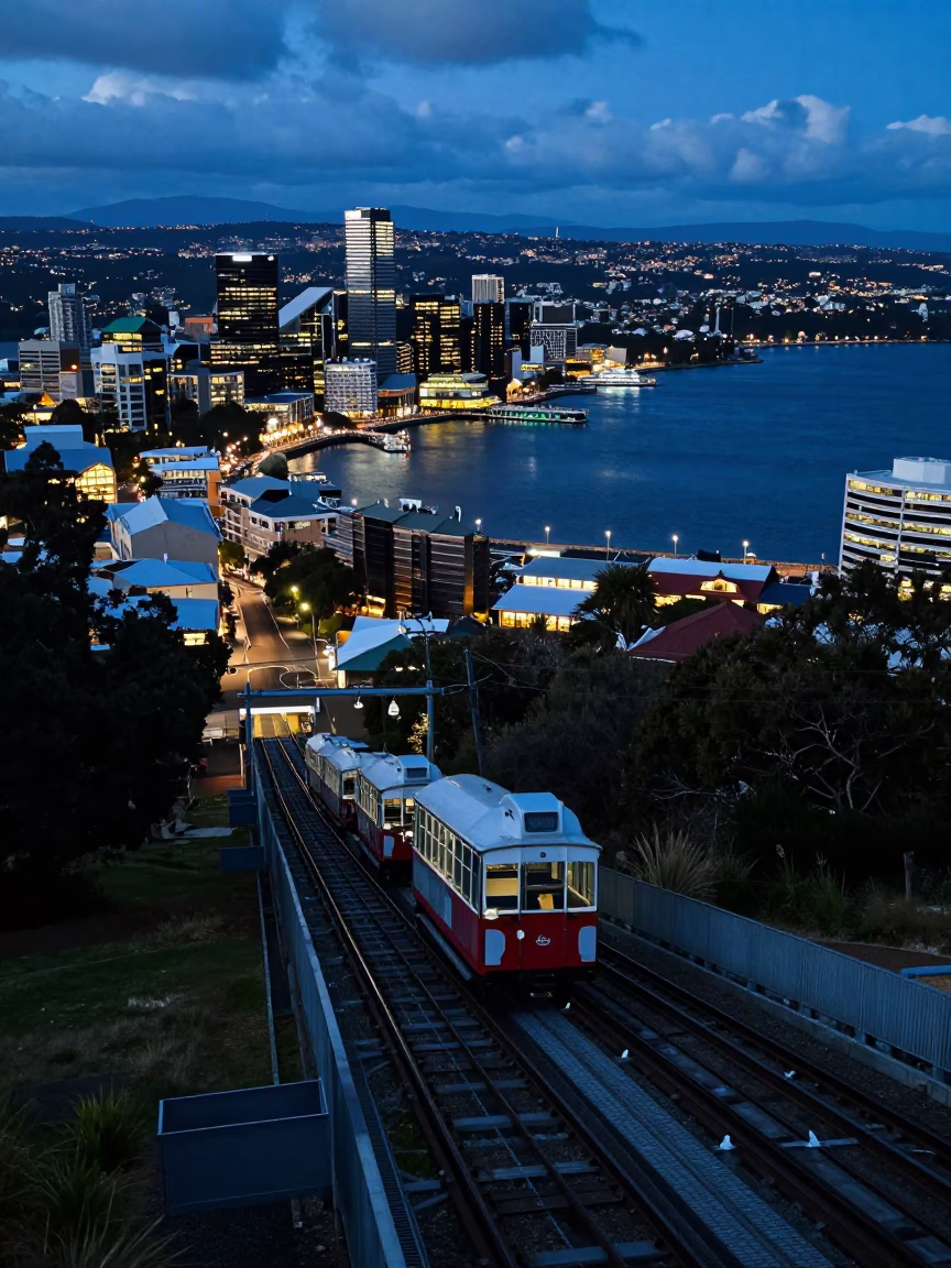 Steep Hill in Hobart at The Last Blue Light Of Evening in in Hobart, Tasmania, Australia