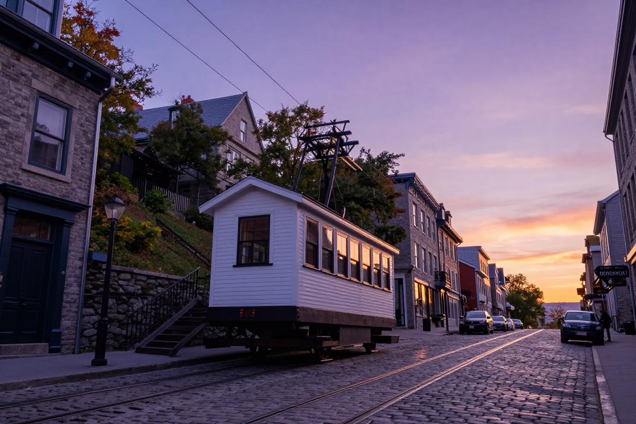Steep Hill in Montreal at Sunset Light in in Montreal, Quebec, Canada