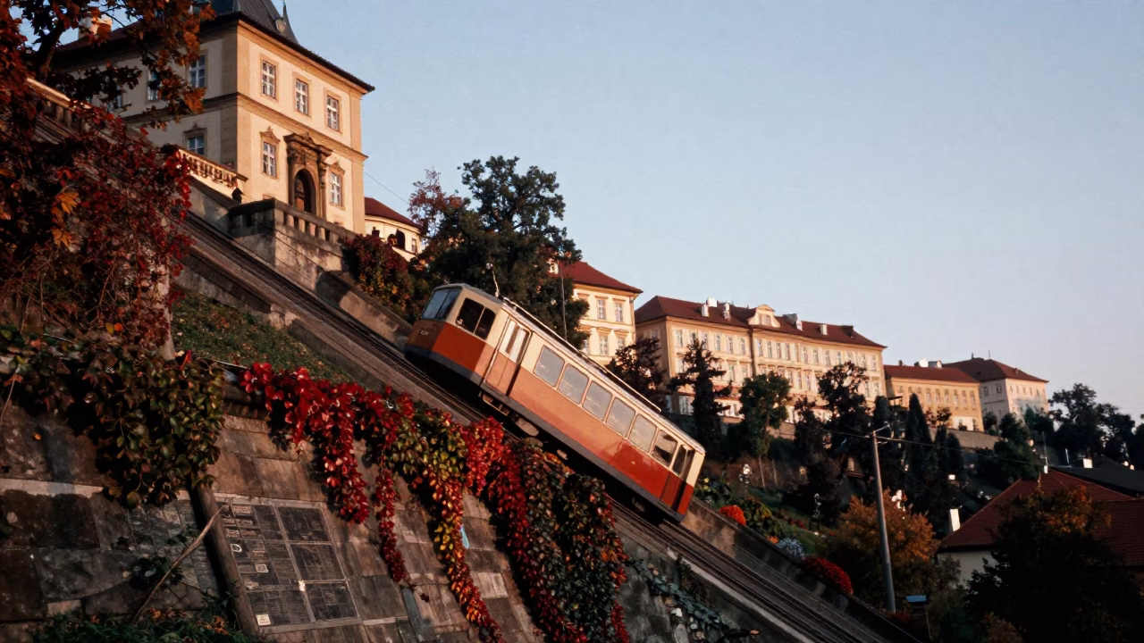 Steep Hill in Prague at First Light Of Dawn in in Prague, Czech Republic