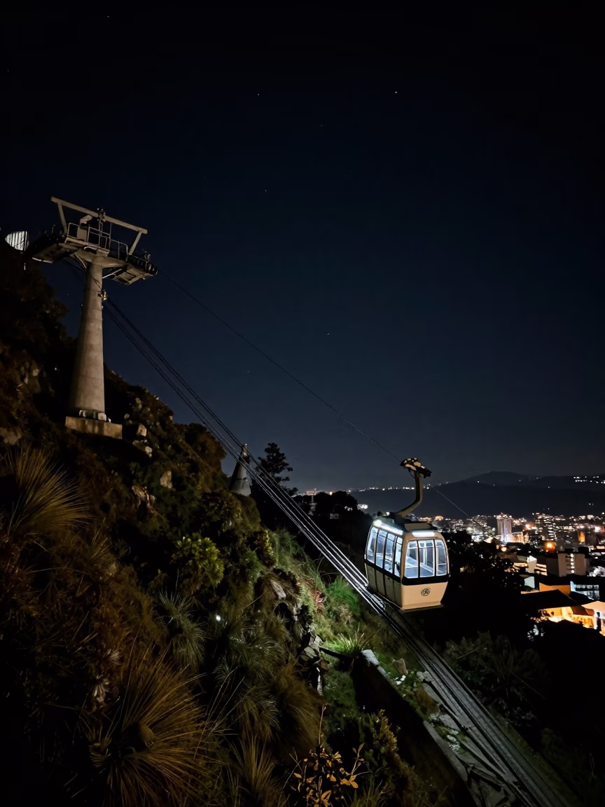 Steep Hill in Quito at The Deepest Night Sky Light in in Quito, Ecuador