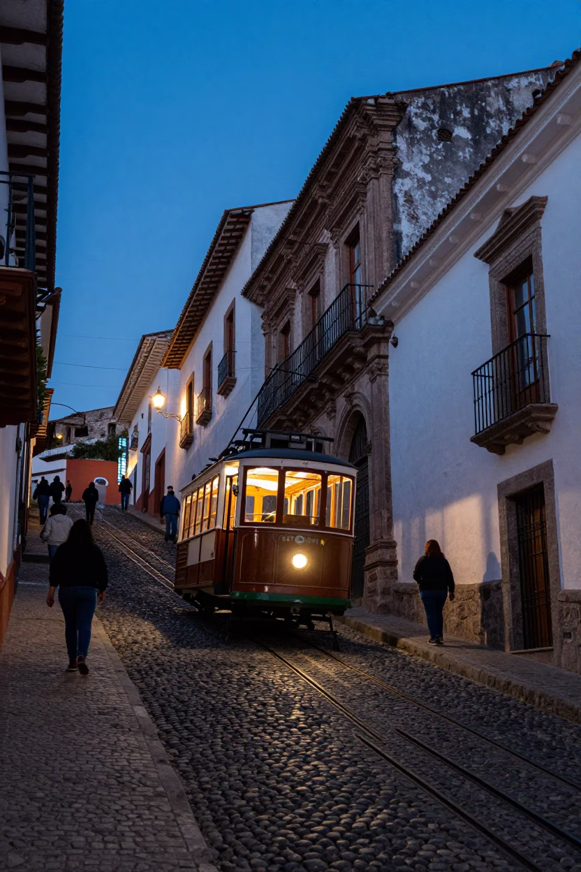 Steep Hill in Quito at Twilight in in Quito, Ecuador