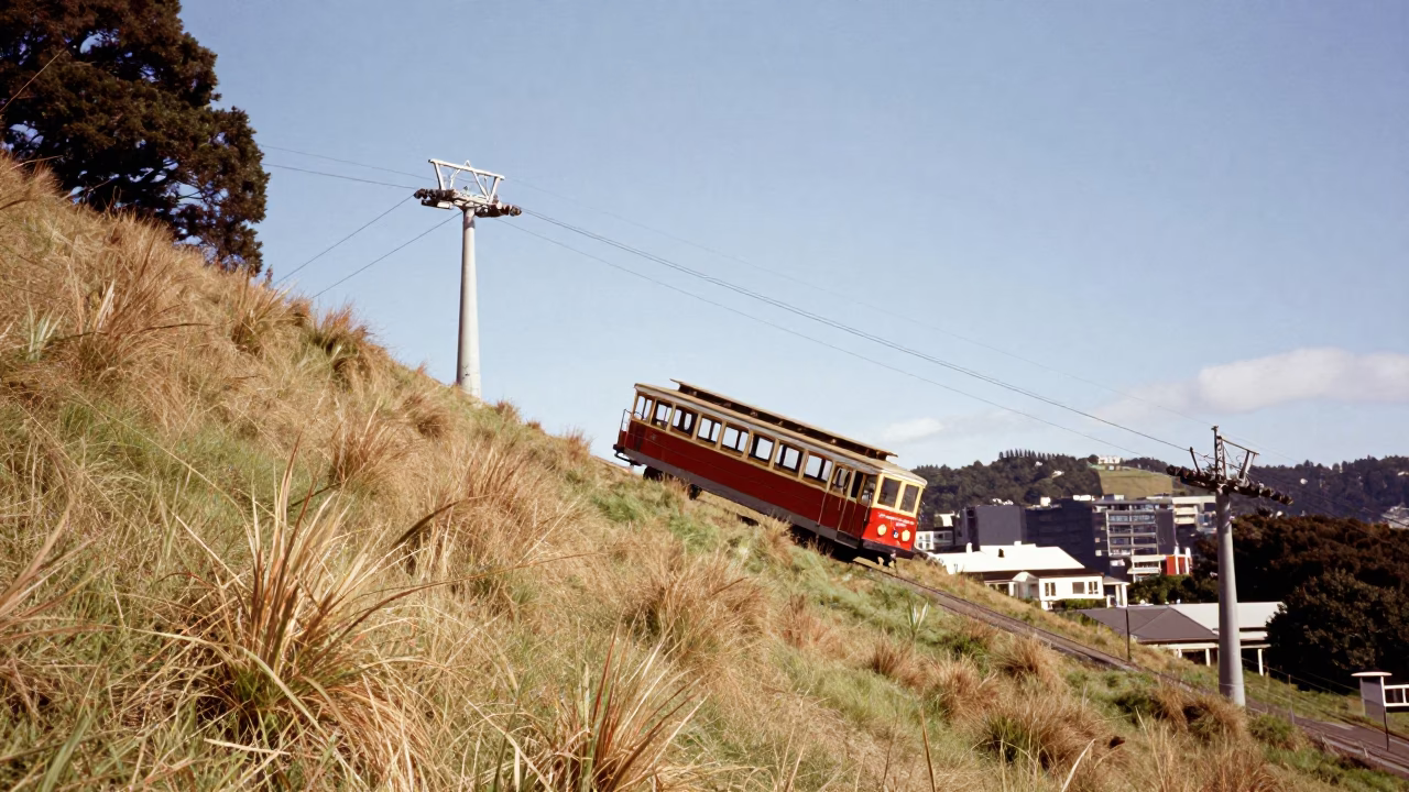 Steep Hill in Wellington at The Flat Glare Of Noon Light in in Wellington, New Zealand