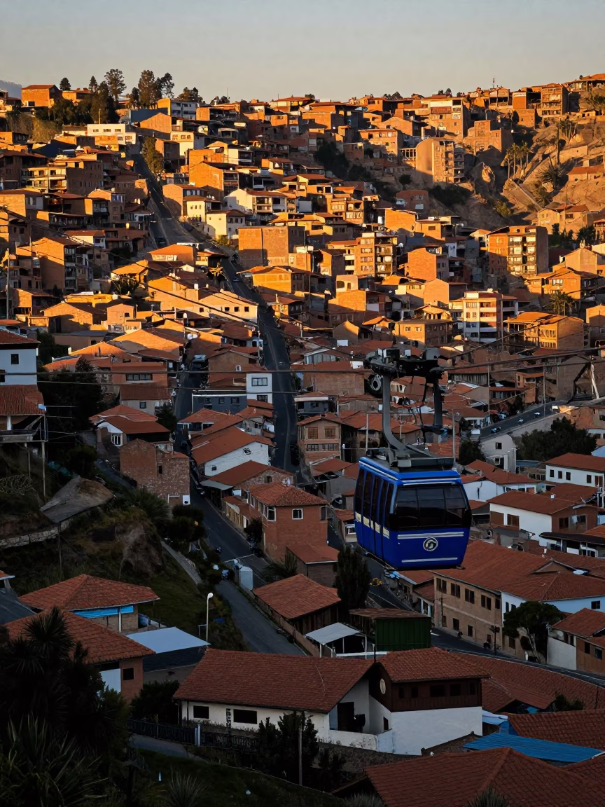 Steep Hills in La Paz at The Early Evening Light in in La Paz, Bolivia
