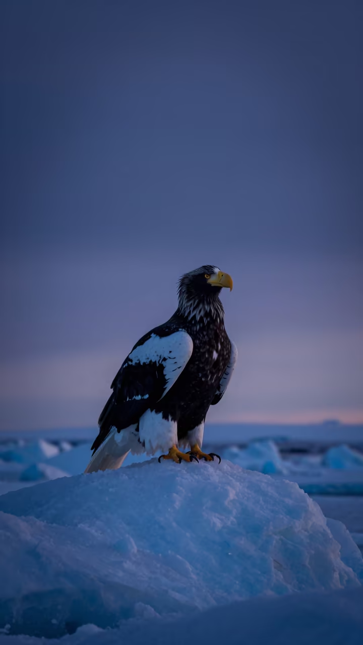Steller's Sea Eagle on Arctic Ice Floe in in Quebec