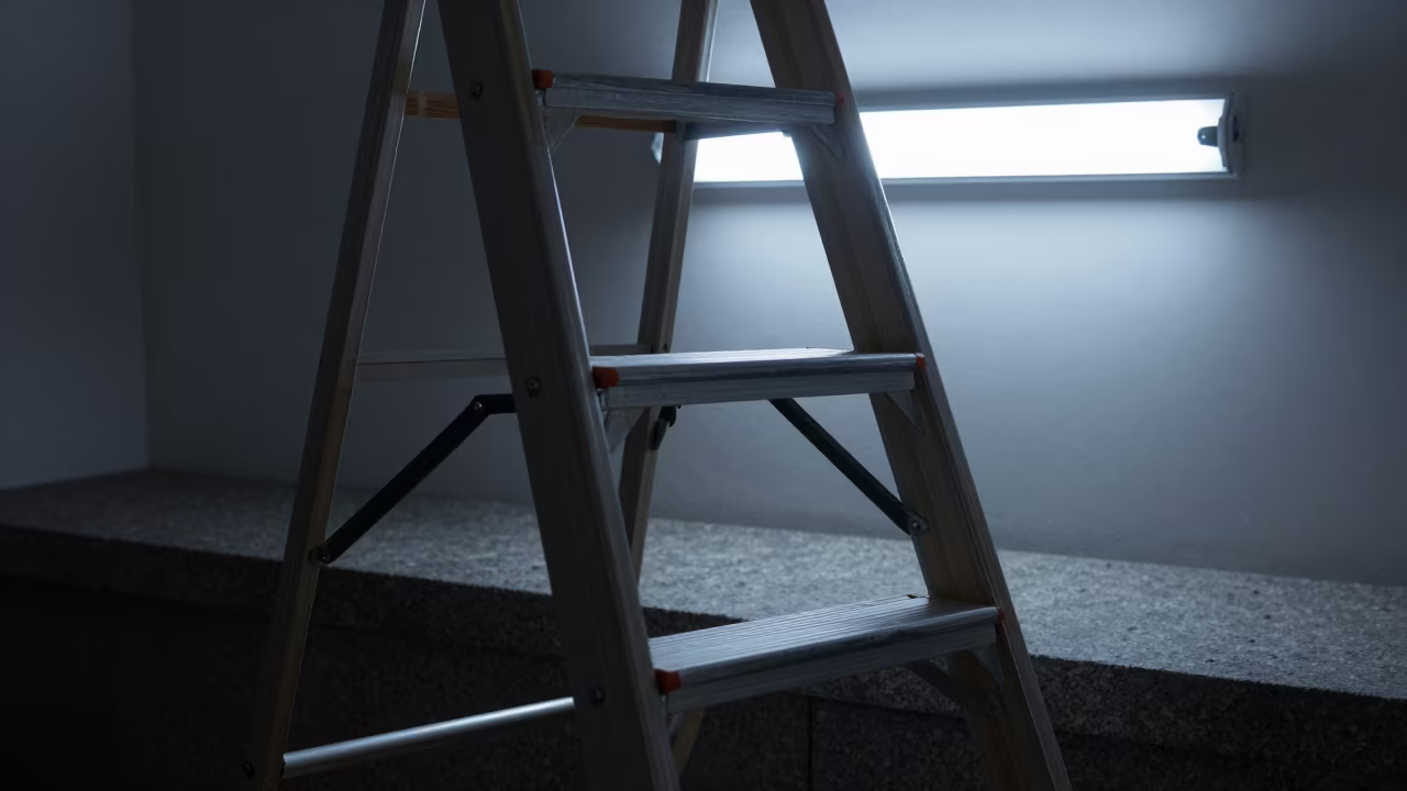 Step Ladder on Stone Ledge Midnight Fluorescent in on a stone ledge near Bolu