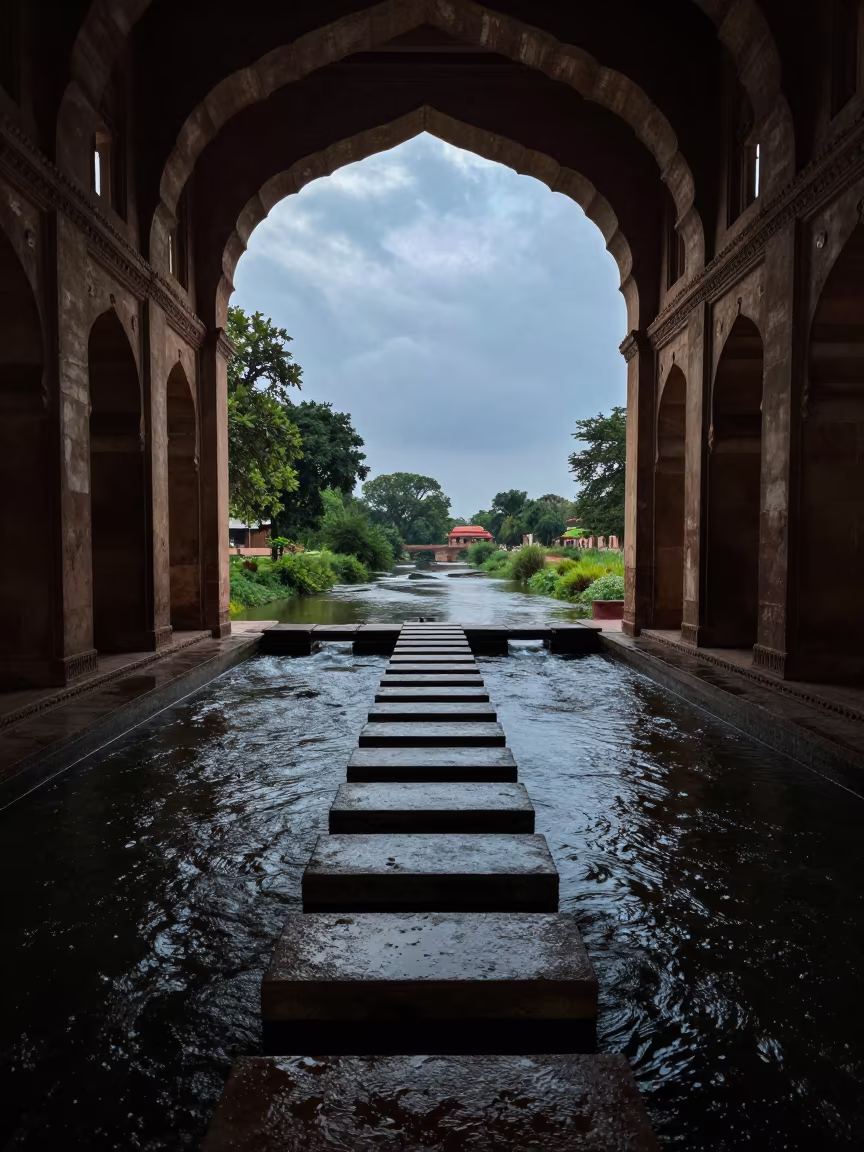 Stepping Stones Across River in Khushab Atrium in inside a vaulted atrium in Khushab