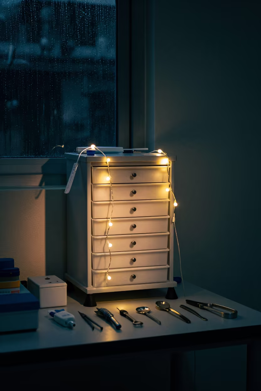 Sterile Anesthesia Drawer Under Manila Night Lights in at an engineering workbench in Manila
