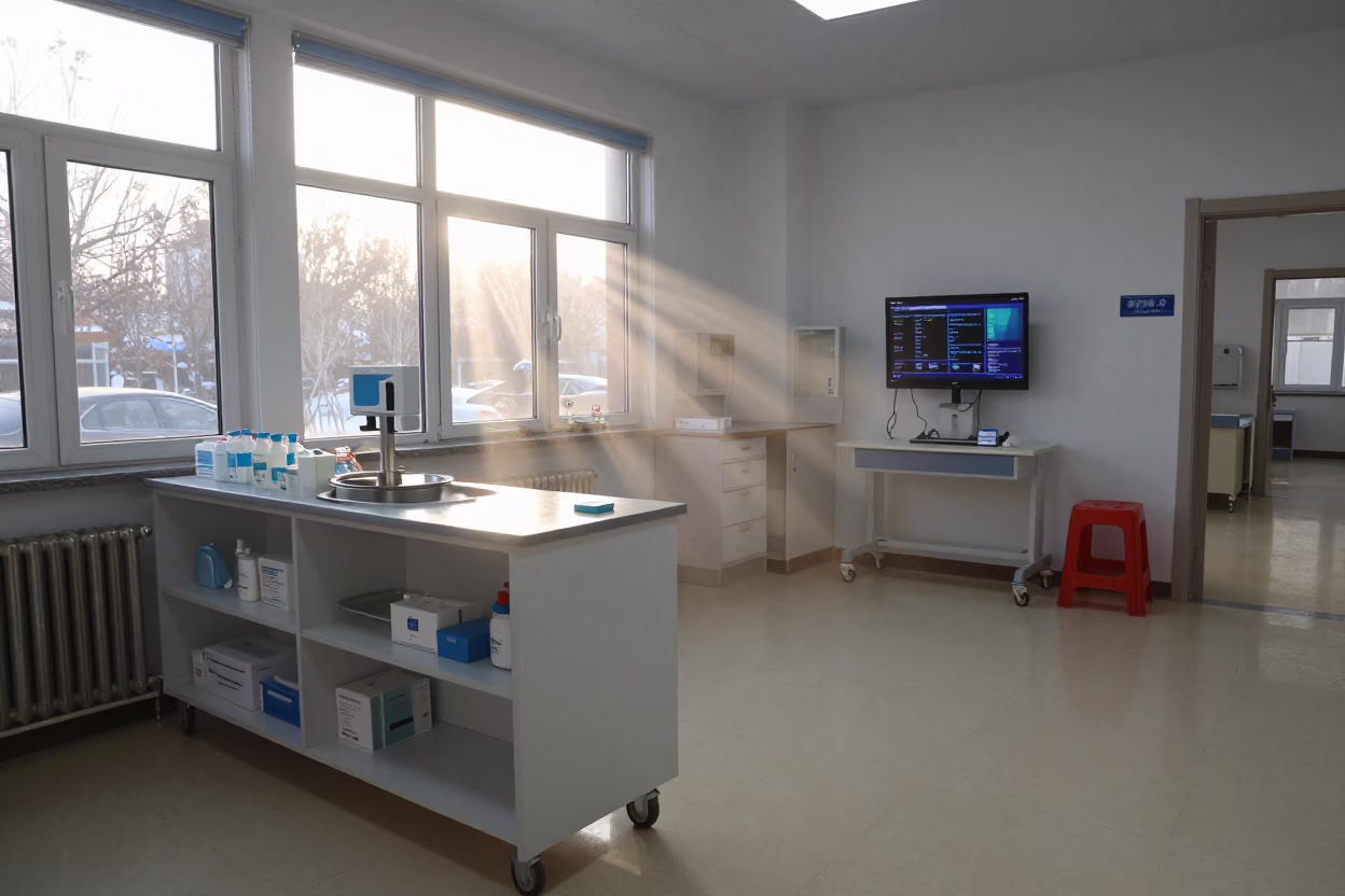 Sterile Basin Shelf Nurse Station Dawn Changchun in at a nurse station under monitor glow in Changchun