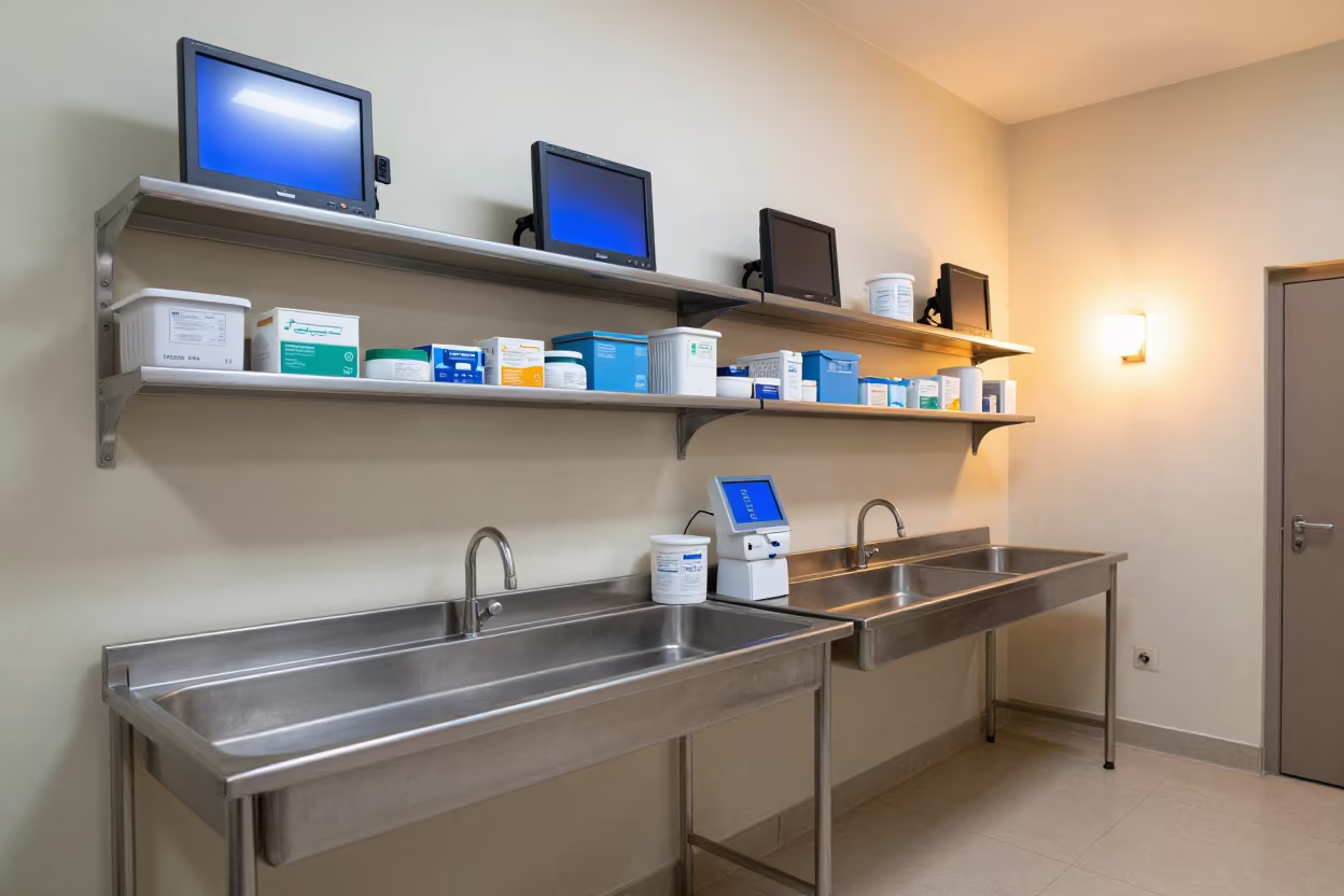 Sterile Basin Shelf Nurse Station Jerusalem in at a nurse station under monitor glow near Muslim Quarter, Jerusalem
