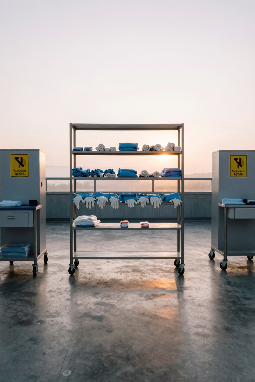 Sterile Glove Shelf in Avignon Dawn in in a surgical prep area in Avignon