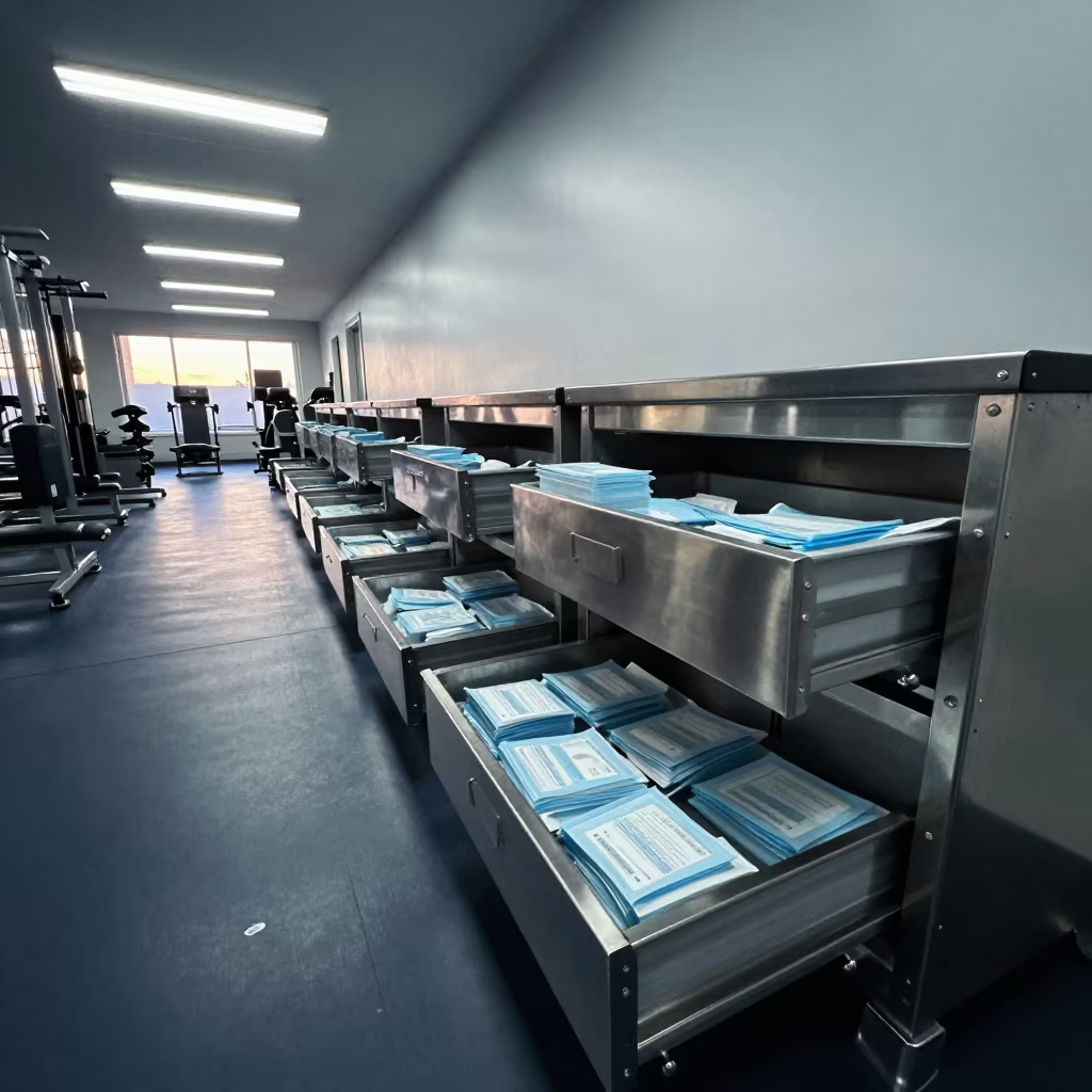 Sterile Prosthetic Sock Drawer in Cape Town Rehab Gym in inside a rehabilitation gym in Long Street, Cape Town