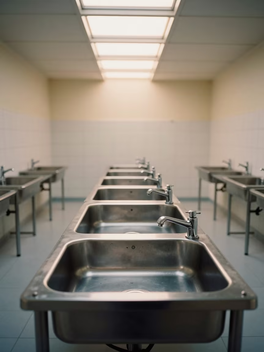 Sterile Surgical Sink Row in Rabat Clinic in inside a clinic exam room in Rabat