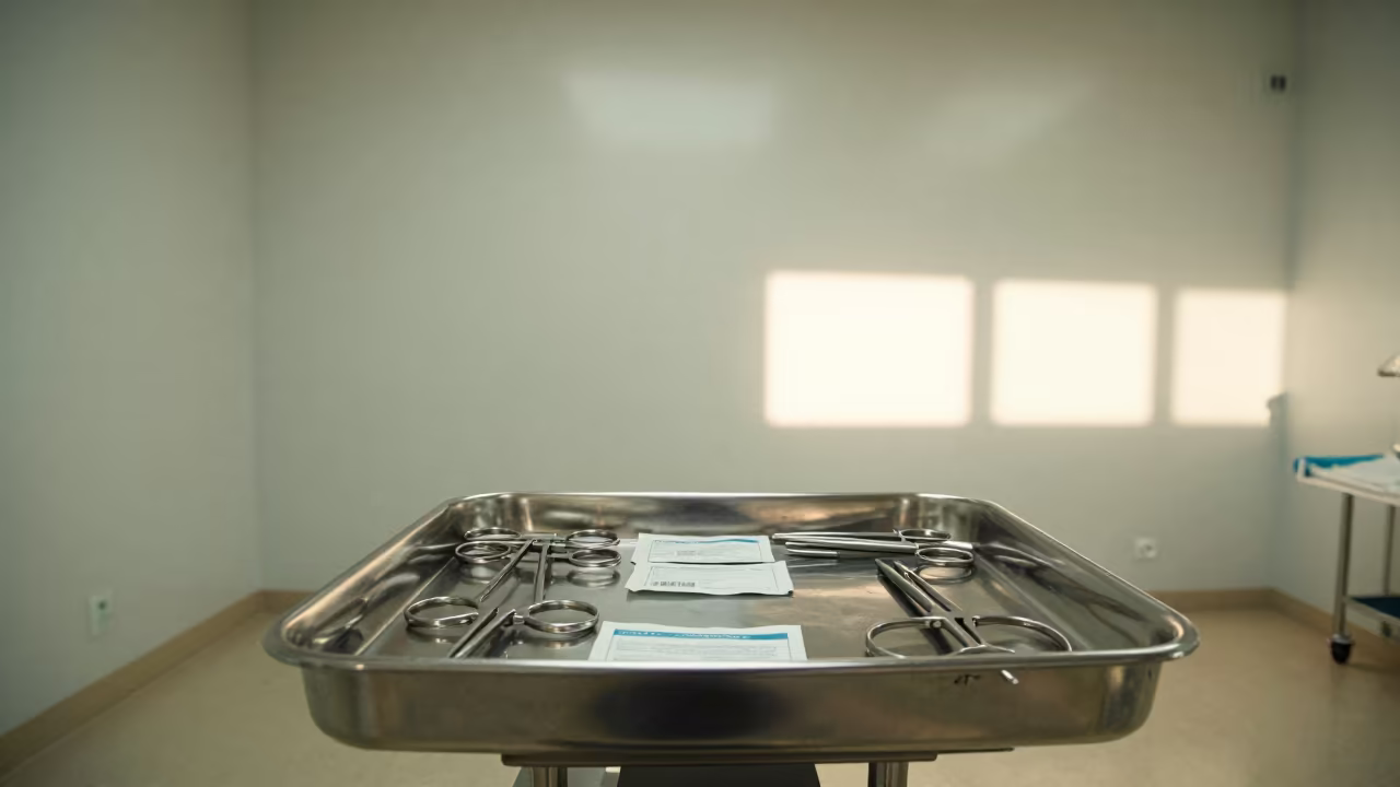 Sterile Surgical Tray Setup in Mbuji-Mayi Clinic in inside a clinic exam room in Mbuji-Mayi