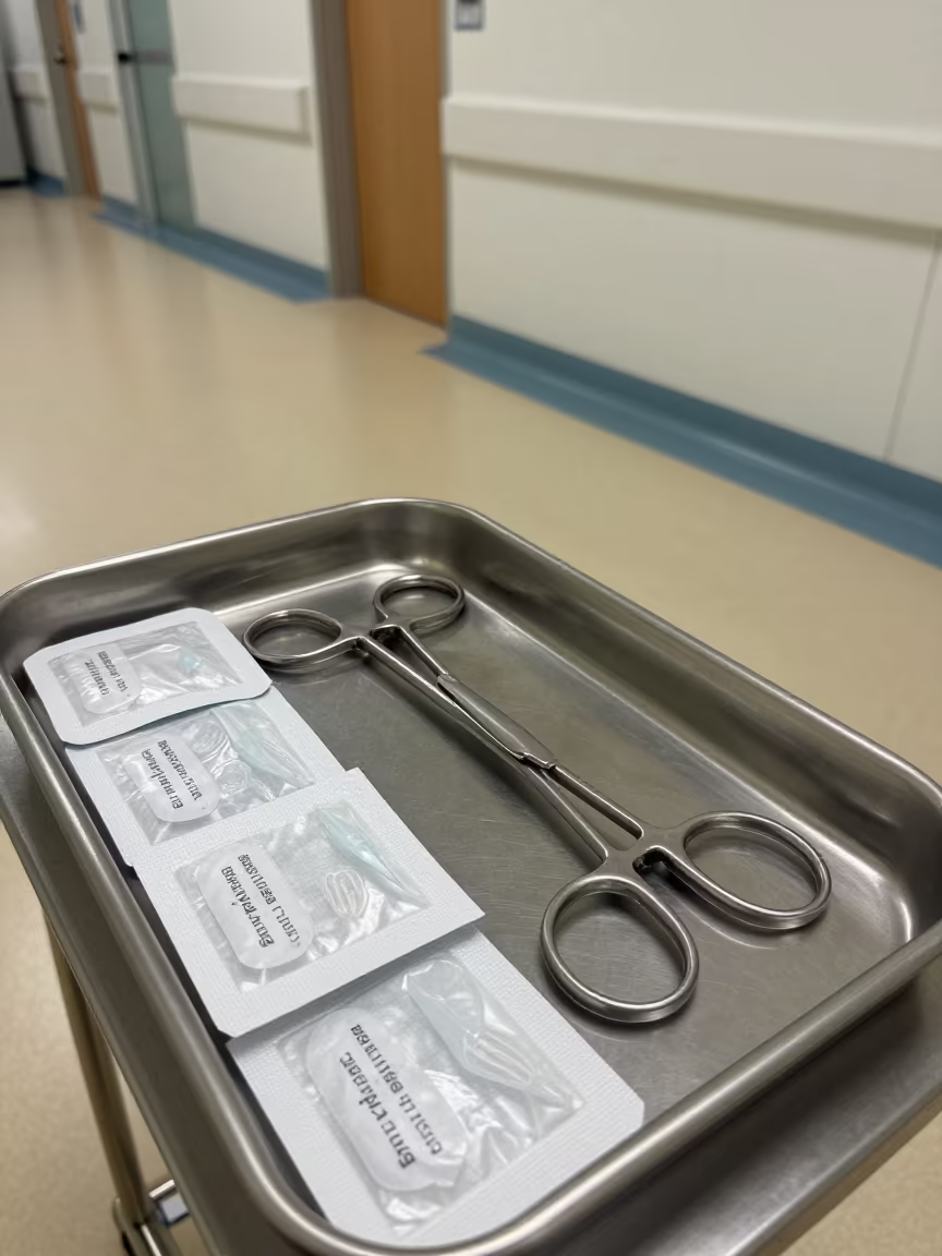 Sterile Surgical Tray Setup in Perth Hospital Corridor in inside a hospital corridor in Perth